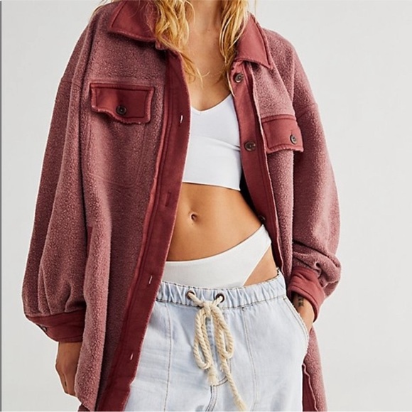 Free People Ruby Jacket Pink Oversized Distressed Elbow Patches Comfy - Picture 2 of 12
